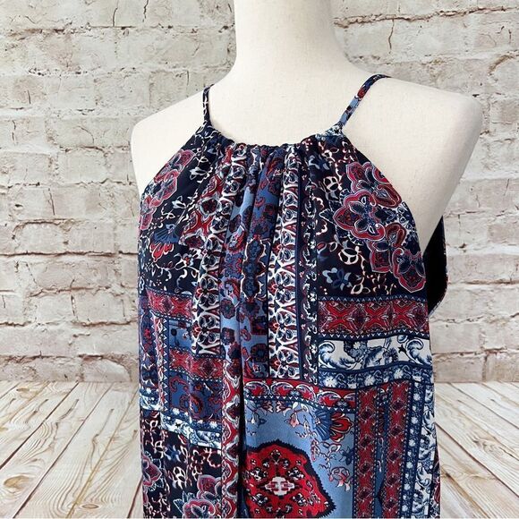 Allison Joy sleeveless chiffon shift dress tassel crochet - Picture 3 of 6